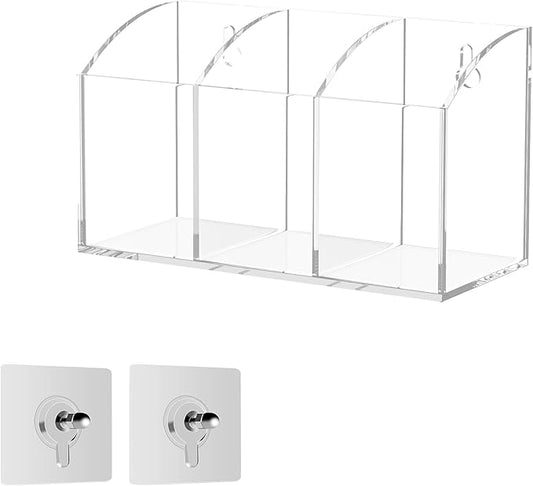 Acrylic Pen Holder Box 3 Compartments, Clear Pencil Storage Organizer for Desk or Wall, Acrylic Organizer Holder for Pens, Office Desk Accessories, Makeup Brush