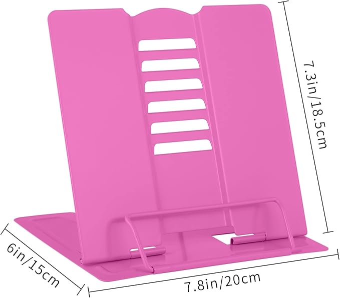 MSDADA Desk Book Stand Metal Reading Rest Book Holder Adjustable Cookbook Documents Holder Bookstands for Recipes Textbooks Tablet Music Books Birthday Gifts for Over 3 Years Old Boys Girls (Rose Red)