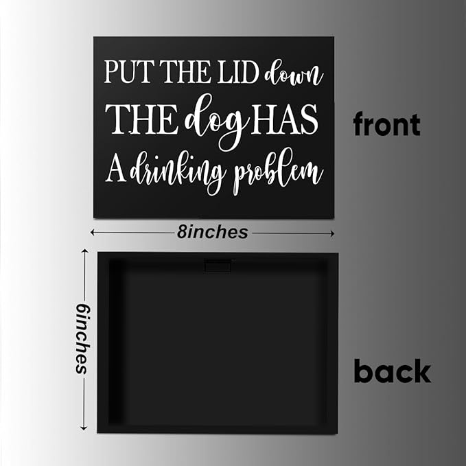 mmiishe Put the Lid Down the Dog Has a Drinking Problem Wooden Box Sign Decorative Funny Bathroom Wood Box Sign Home Decor Rustic Farmhouse Square Desk Decor Sign for Shelf 6 x 8 Inches Black