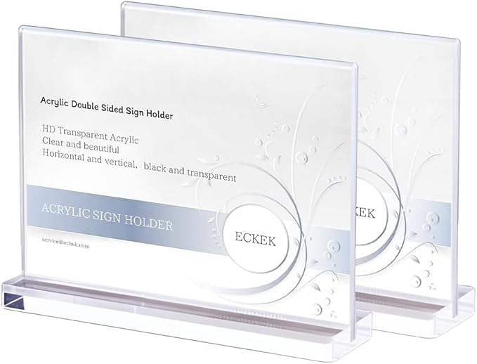 2 Pack Acrylic Sign Holder Menu Displays Double Sided Sign Stand A4/A5/A6 Clear (Transparent Horizontal A4 297×210mm/11.69×18.27 inches)