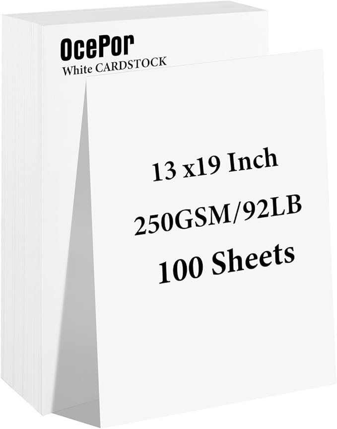OcePor 100 Sheets White Cardstock 13” x 19”, 92lb/250gsm Black Card Stock, Thick Card Stock Paper, Heavy Cardstock Paper for Printer, Resume, Scrapbooks, Art, Crafts, Business Cards