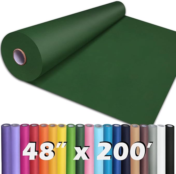 PerkHomy 48" x 2,400" (200') Dark Green Kraft Paper Roll for Craft Bulletin Board Paper Art Table Covering Crafting Gift Wrapping Bouquet Packing Parcel 80GSM 55LB (Dark Green, 48" x 200')