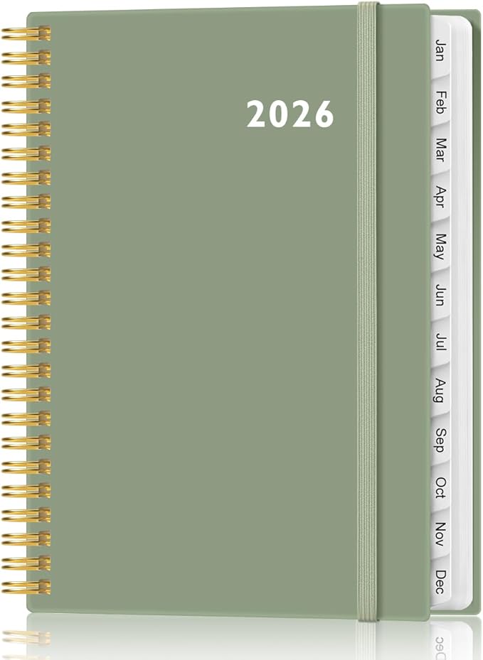 2026 Planner - Weekly and Monthly Calendar Planner from Jan 2026 - Dec 2026, Planner 2026 Spiral Bound with 12 Monthly Tabs, Inner Pocket, Perfect for School Office Supplies, 6.4" x 8.5", Green-C