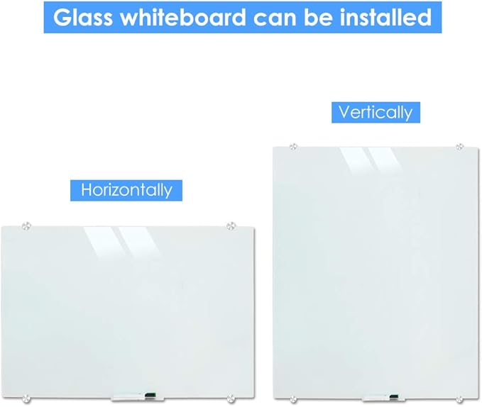 DEVELOP Magnetic Glass Whiteboard, 24 x 18 Inches (60 x 45 cm), Small Tempered Glass Dry Erase Board for Wall, Frameless White Board with Marker Tray, 4 Markers, 2 Magnets, 1 Eraser