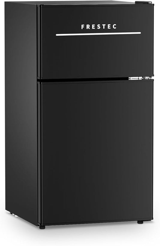 Frestec Mini Fridge with Freezer 3.2 Cu.Ft. 2 Door Refrigerator and Freezer Small Fridge for Bedroom Home Office Dorm, Small Drink Chiller, 37 dB Low Noise, Black