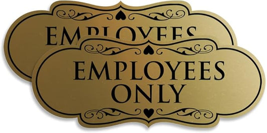 Designer EMPLOYEES ONLY Sign | Easy Installation | Office or Business Signs | Workplace Safety - Brushed Gold - Small (2 Pack)