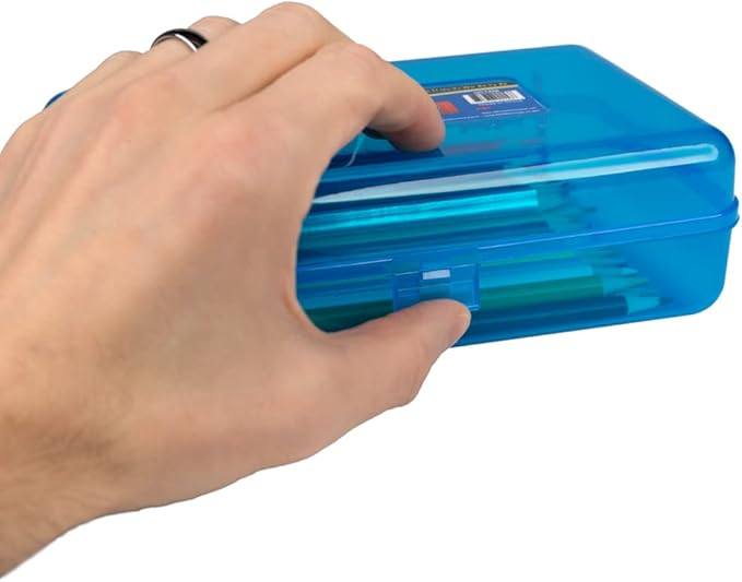 Craft County | Transparent Pencil Box | Colored Utility Box Storage Office Supplies Organizer | Pink Sparkle