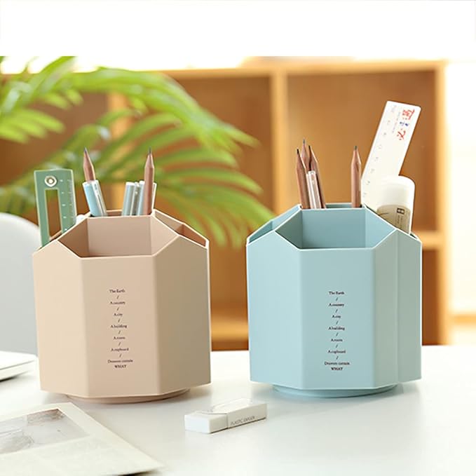 Rotating Art Supply Organizer, Pen Holder 5 Compartments, School Supplies Organizer for Pen, Colored Pencil, Art Brushes, Desktop Storage Box, Gift for Teachers, Classmates, and Friends ,Blue