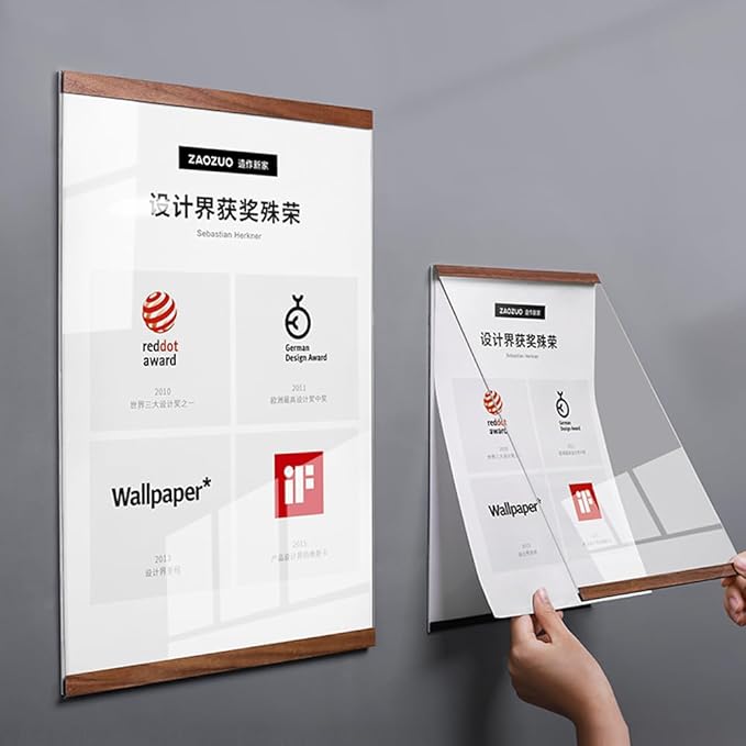 Wall Mount Acrylic Sign Holder Self Adhesive Magnetic Display Frame Clear Document Frame for Office, Store, School, Home, Wall Picture Frame (Horizontal and Vertical Dual Use A5 148×210mm/5.83×8.27inches)