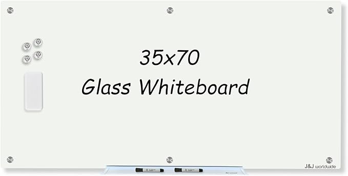 Magnetic Glass Whiteboard 6' x 3', Large Glass Dry Erase Board 70 x 35 Inches for Wall, Large White Board Frameless for Office Home & School
