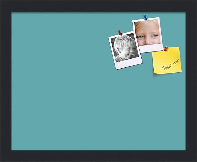 PinPix 15x12 Inch Cork Bulletin Board. This Decorative Framed Pin Board Comes with Aqua Pastel Design and a Satin Black Frame. Ideal for Home Office Decor or Message Board (PinPix-1806)