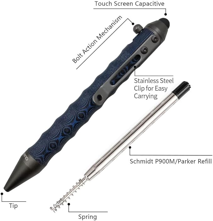 Cool Hand 4.5'' Bolt Action Pens, EDC Ballpoint Ink Refillable, Stylus for Touch Screen, Ergonomic Grip, Hold in Texture with Finger Grooves