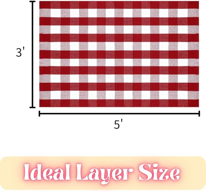 Ckorzen Red and White Plaid Rug, 3' x 5' Christmas Front Porch Outdoor Rug, Handwoven Cotton Washable Rug for Layered Door Mats, Holiday Entryway and Home Décor