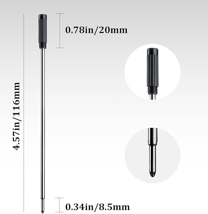 Black Ink Refills (20pcs), Replaceable Pens Refills, 1mm Medium Tip - Black