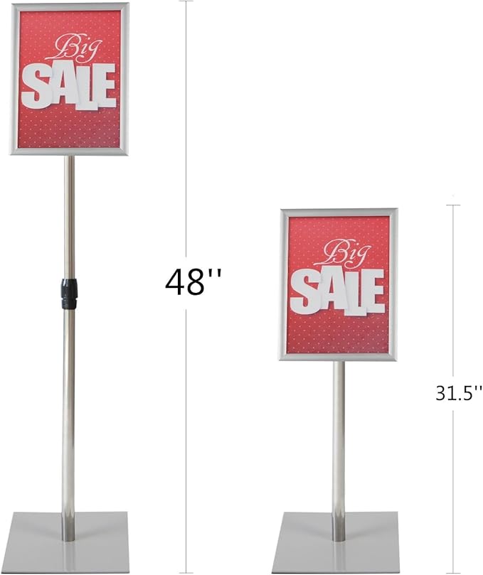 Adjustable Heavy Duty Pedestal Sign Holder Poster Stand - 8.5x11 Inch Vertical & Horizontal Sign Stand Displayed Poster Holder, Square Base Sign Stands for Display, Advertisement & Outdoor Sign Holder