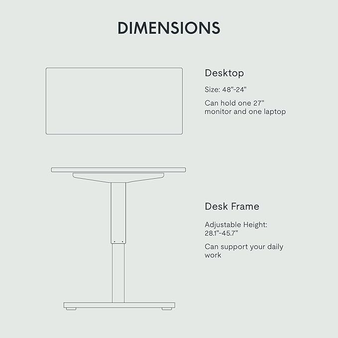 FLEXISPOT EN1 One Piece Standing Desk, 48 x 24 Inch Electric Adjustable Height Desk for Home Office and Computer Workstation (White Frame + Black Top, 2 Packages)