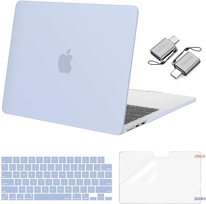 MOSISO Compatible with MacBook Air 13 inch Case 2025 2024 2023 2022 M4 A3240 M3 A3113 M2 A2681, Plastic Hard Shell&Keyboard Cover&Screen Film&Type C for MacBook Air 13.6 inch Case, Pastel Blue