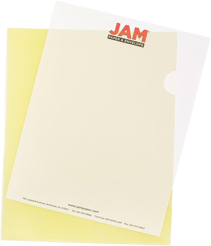 JAM PAPER Plastic Sleeves - Letter Size - 9 x 11 1/2 - Yellow Project Pockets - 12 Page Protectors/Pack