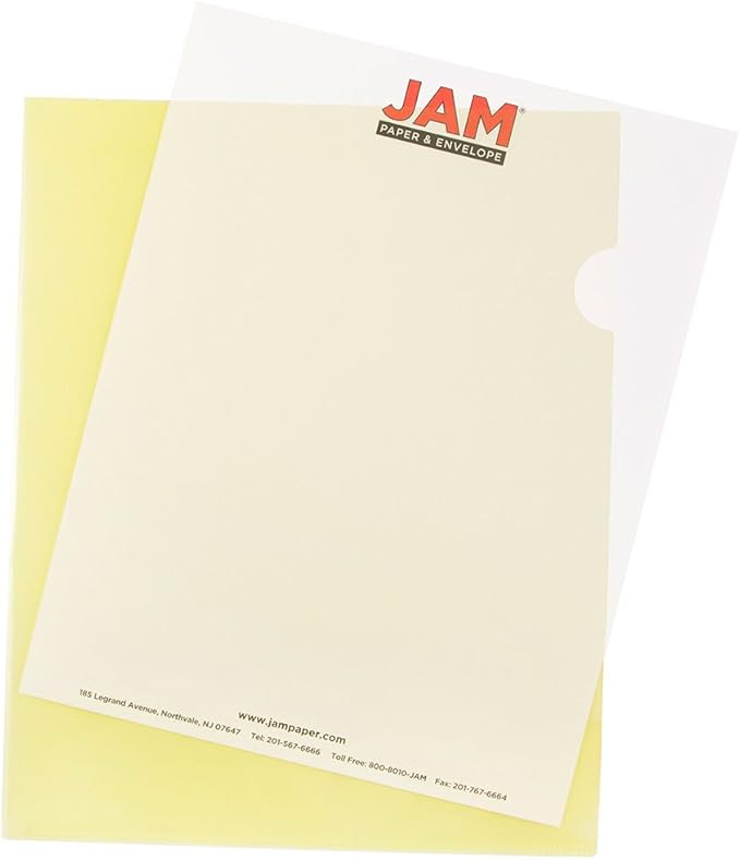 JAM PAPER Plastic Sleeves - Letter Size - 9 x 11 1/2 - Yellow Project Pockets - 120 Bulk Page Protectors/Pack