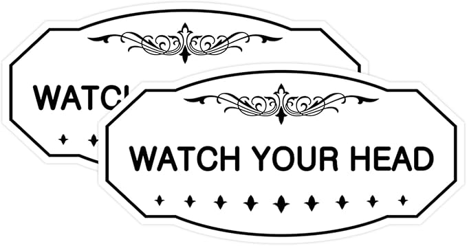 Signs ByLITA Victorian Watch Your Head Sign (White) - Medium 2 Pack