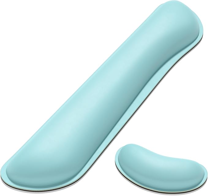 Dapesuom Keyboard Wrist Rest Set, Cute PU Leather Wrist Cushion for Computer Keyboard and Mousepad, Memory Foam Mouse Pad Rests Support with Non-Slip Base for Typing Pain Relief, Pale Robin Egg Blue