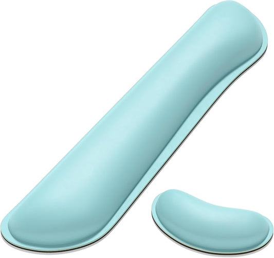 Dapesuom Keyboard Wrist Rest Set, Cute PU Leather Wrist Cushion for Computer Keyboard and Mousepad, Memory Foam Mouse Pad Rests Support with Non-Slip Base for Typing Pain Relief, Pale Robin Egg Blue