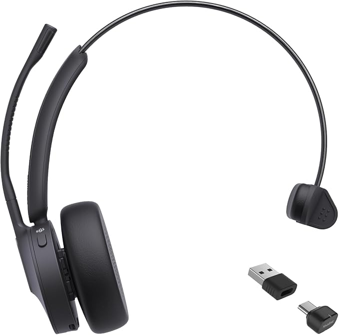 Yealink BH70 Mono Teams Wireless Headset with Mic for Work, Microsoft Teams Certified Bluetooth Headphone for 35h Calling, 91g All-Day Wearing Comfort, Perfect for Open Office, USB-C/A