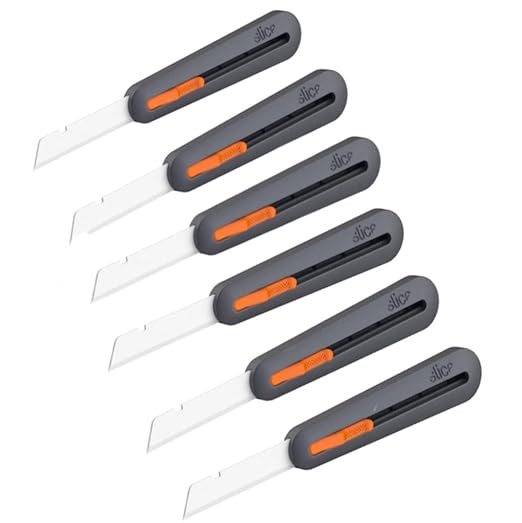 Slice Manual Utility Knife | Heavy Duty Box Cutter | Safe Ceramic Blade Lasting 11x Longer than Metal | 6 Pack
