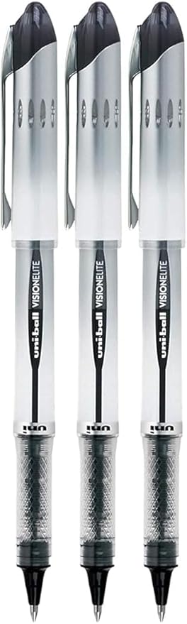 Vision Elite Rollerball Pens, Bold Point (0.8mm), Black Ink, 3 count, Bundle with Plastic Reusable Pouch