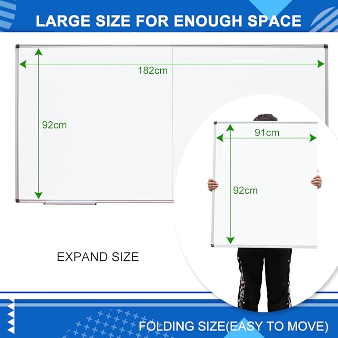 XIWODE Large Dry Erase White Board/Magnetic Foldable Whiteboard, 72 X 36 Inches, Silver Aluminium Frame