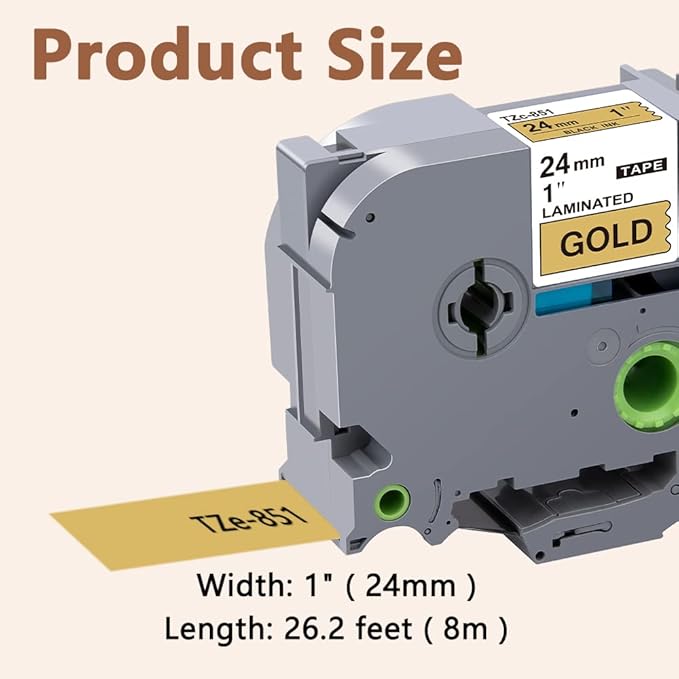 Hehua 24mm 0.94 Black on Gold Laminated Tape Compatible for Brother P-Touch TZe-851 TZe851 TZ-851 TZ851 Label Maker Tape for Ptouch PT D600 D610 P710BT, 1'' x 26.2ft, 3 Pack