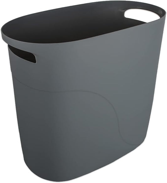 JiatuA Plastic Small Trash Can Slim Waste Basket with Handles 3.2 Gallon Narrow Garbage Container Bin for Bathroom, Bedroom, Kitchen, Home Office Under Desk, Dorm, Laundry Room, Kids Room, Dark Grey