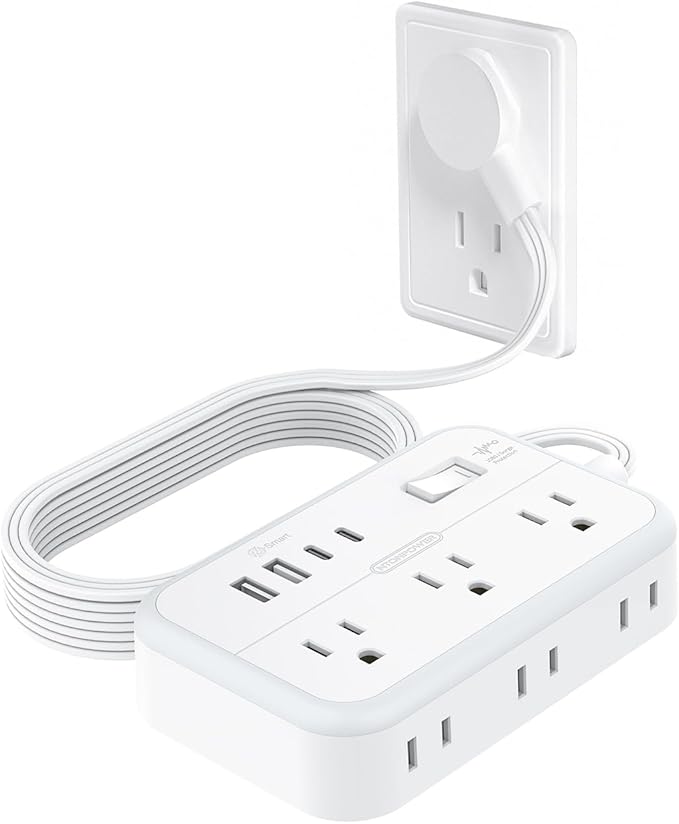 Surge Protector Power Strip with 6 Outlets 4 USB Ports(2USB C), Flat Extension Cord with Multiple Outlets, 1080 Joules, 5 ft Flat Plug Outlet Extender for Indoor, Office Supplies, Dorm Room Essentials