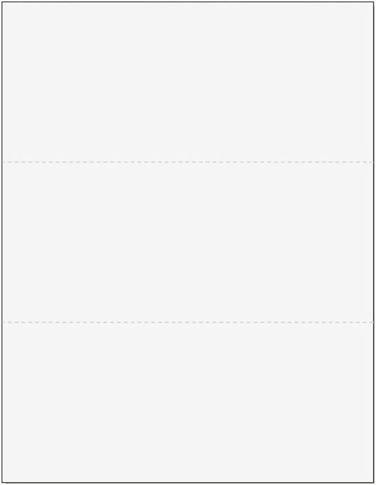 Limited Papers (TM) 8.5x11 Perforated Paper, 20/50 Pound, 75 GSM, Variety of Perforation Sizes and Colors, for Forms, Tickets, Postcards. (White, 3 up - horizontal 3 2/3" and 7 1/3" from bottom)