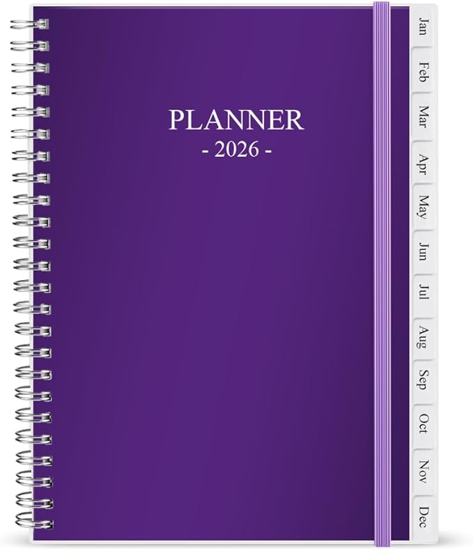 2026 Planner - Monthly Planner Runs January 2026 to December 2026, 6.25" x 8.25", 12 Monthly Tabs, 14 Notes Page, Inner Pocket, Flexible Cover with Twin-Wire Binding, Planners 2026, Purple