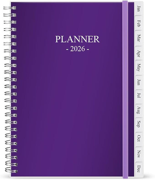 2026 Planner - Monthly Planner Runs January 2026 to December 2026, 6.25" x 8.25", 12 Monthly Tabs, 14 Notes Page, Inner Pocket, Flexible Cover with Twin-Wire Binding, Planners 2026, Purple