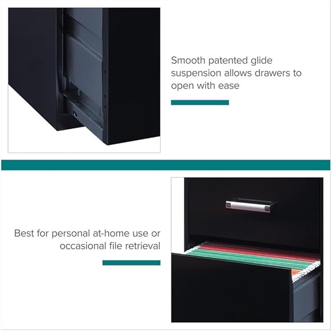 Scranton & Co 27.32" H x 18" D 3-Drawer Modern Metal Filing Cabinet with Pencil-Drawer, High-Sides, Letter Size, Patented Glide Suspension, for Small Office/Home Office, in Black