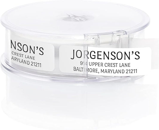 White with Black Print Modern Rolled Address Label/Roll of 250 Personalized Address Labels/Designer Return Address Stickers in Elegant Plastic Dispenser