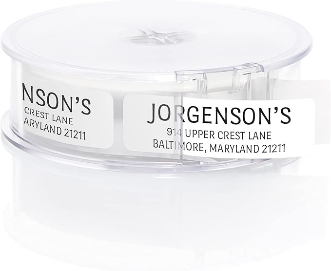 White with Black Print Modern Rolled Address Label/Roll of 500 Personalized Address Labels/Designer Return Address Stickers in Elegant Plastic Dispenser