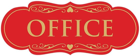 All Quality Designer Office Sign | Easy Installation - Red/Gold - Small (1 Pack)