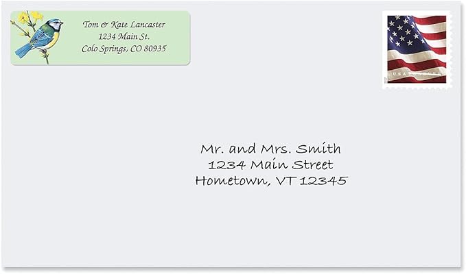 Birds Rolled Personalized Return Address Mailing Labels with Dispenser, Set of 500,5 Designs, Small ¾ x 2½ Inch Size, Custom Self-Adhesive Sticker Roll, by Colorful Images