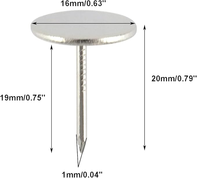 100Pcs Flat Head Upholstery Tacks Home Furniture Decor Tacks Upholstery Nails Flat Push Pins Flat Thumb Tacks Silver (16mmx20mm)