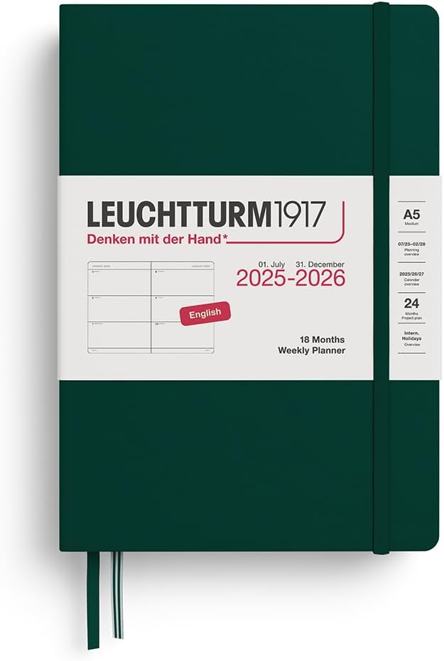 LEUCHTTURM1917 - Weekly Planner Hardcover Medium (A5), 18-month, Jul. 2025 - Dec. 2026, English, Forest Green
