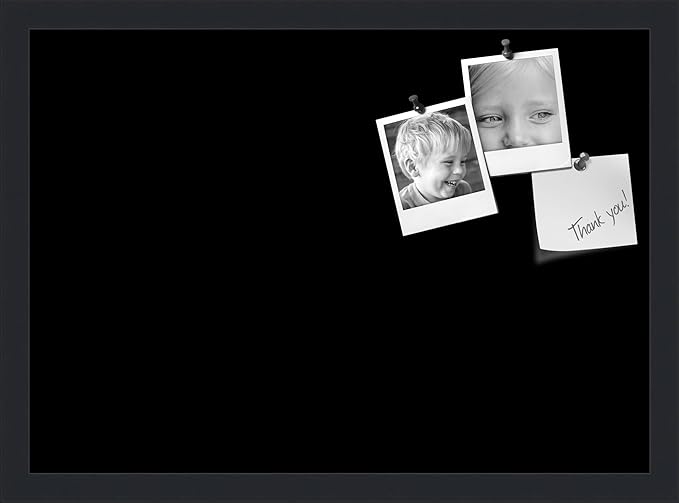 PinPix 21x15 Inch Cork Bulletin Board. This Decorative Framed Pin Board Comes with Solid Black Design and a Satin Black Frame. Ideal for Home Office Decor or Message Board (PinPix-622)