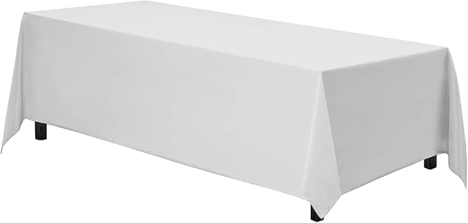 Gee Di Moda Rectangle Tablecloth - 90 x 132 Inch White Table Cloth for 6 Foot Table with Floor-Length Drop - Heavy Duty Washable Fabric - 6 Ft Buffet Table, Holiday Party, Wedding & Baby Shower