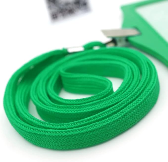 Beebel Lanyard 100 Pack Green Badge Lanyards Flat Lanyards Round 32" with Badge Clip