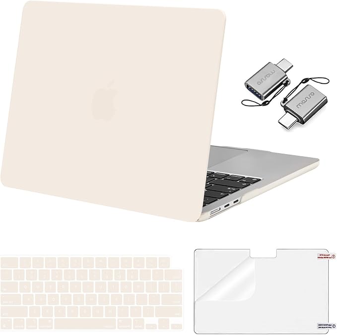 MOSISO Compatible with MacBook Air 13 inch Case 2025 2024 2023 2022 M4 A3240 M3 A3113 M2 A2681, Plastic Hard Shell&Keyboard Cover&Screen Film&Type C for MacBook Air 13.6 inch Case, Beige
