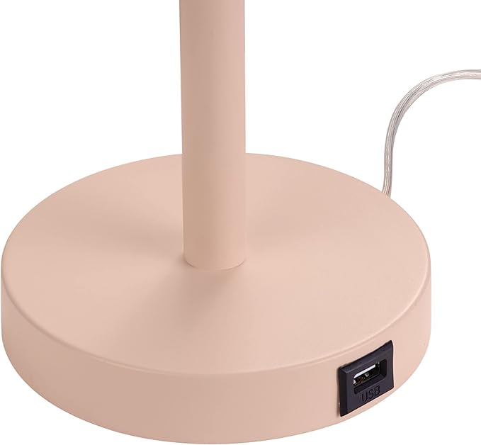 GLOBE Electric 30290 19" 2-Light Desk Lamp, Matte Pink, Brass Accents, 2.1A USB Port, On/Off Rotary Switch on Each Shade, Reading Light, Dorm Room Essentials, Lamps for Living-Room, Office Décor