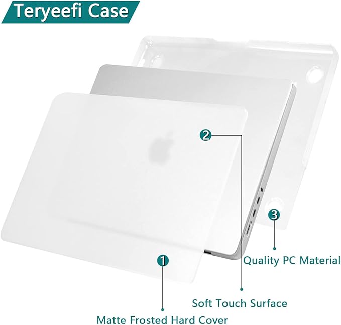 Teryeefi Matte Case for MacBook Pro 16 Inch A3403 A3186 A2991 A2780 A2485 (2025 2024 2023 2022 2021 Release) - Protective Hard Shell Cover for MacBook Pro 16" M4/M3/M2/M1 Pro/Max Chip-White