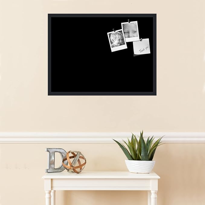 PinPix 30x22 Inch Cork Bulletin Board. This Decorative Framed Pin Board Comes with Solid Black Design and a Satin Black Frame. Ideal for Home Office Decor or Message Board (PinPix-622)